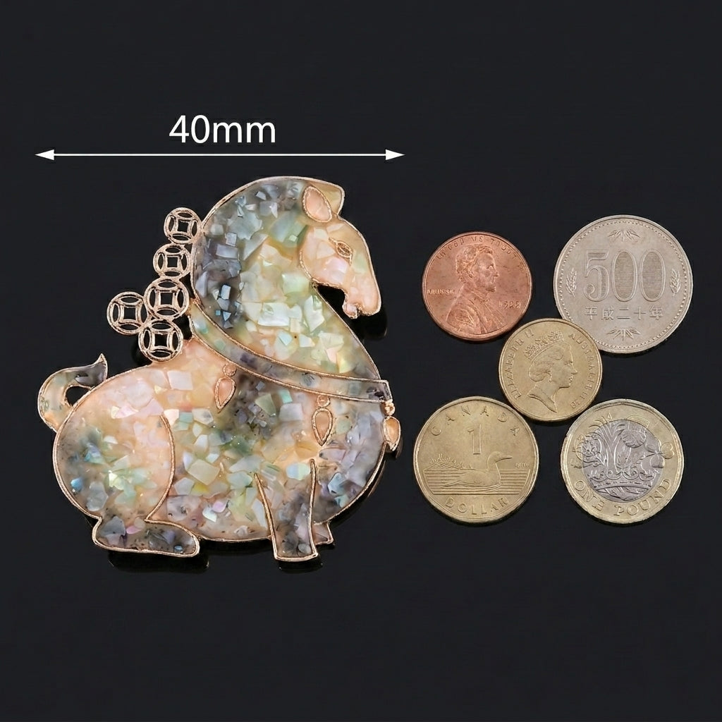 Timeless Lucky Horse Brooch in Mother of Pearl Nacre | Handcrafted Iridescent Unique Artisan Shell Brooch