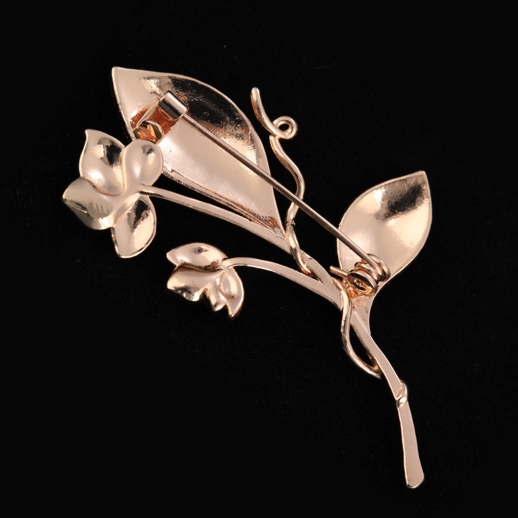 Back of mother of pearl,nacre shell brooch＆lily brooch on black with secure pin
