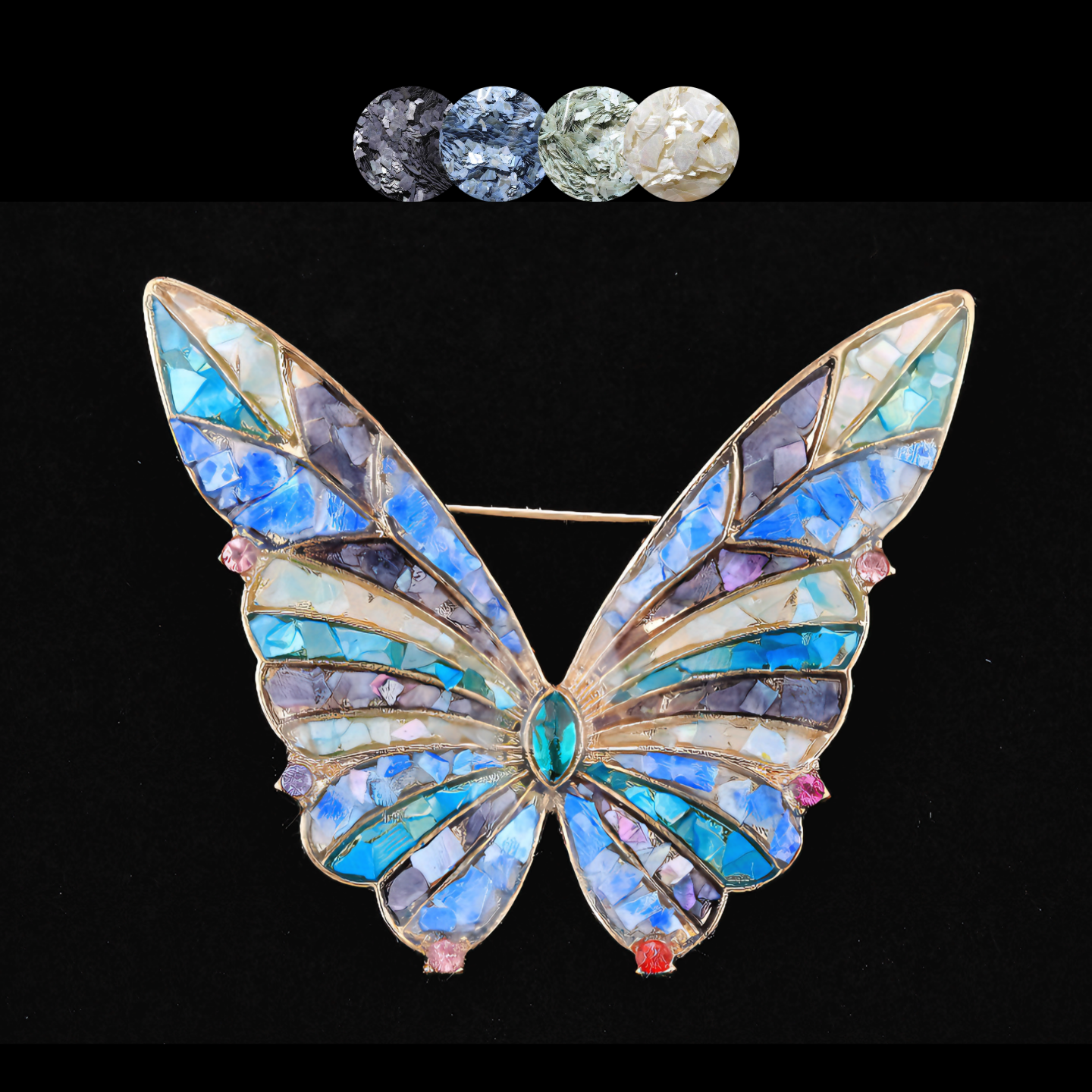 mother of pearl,nacre shell brooch＆Butterfly brooch on black