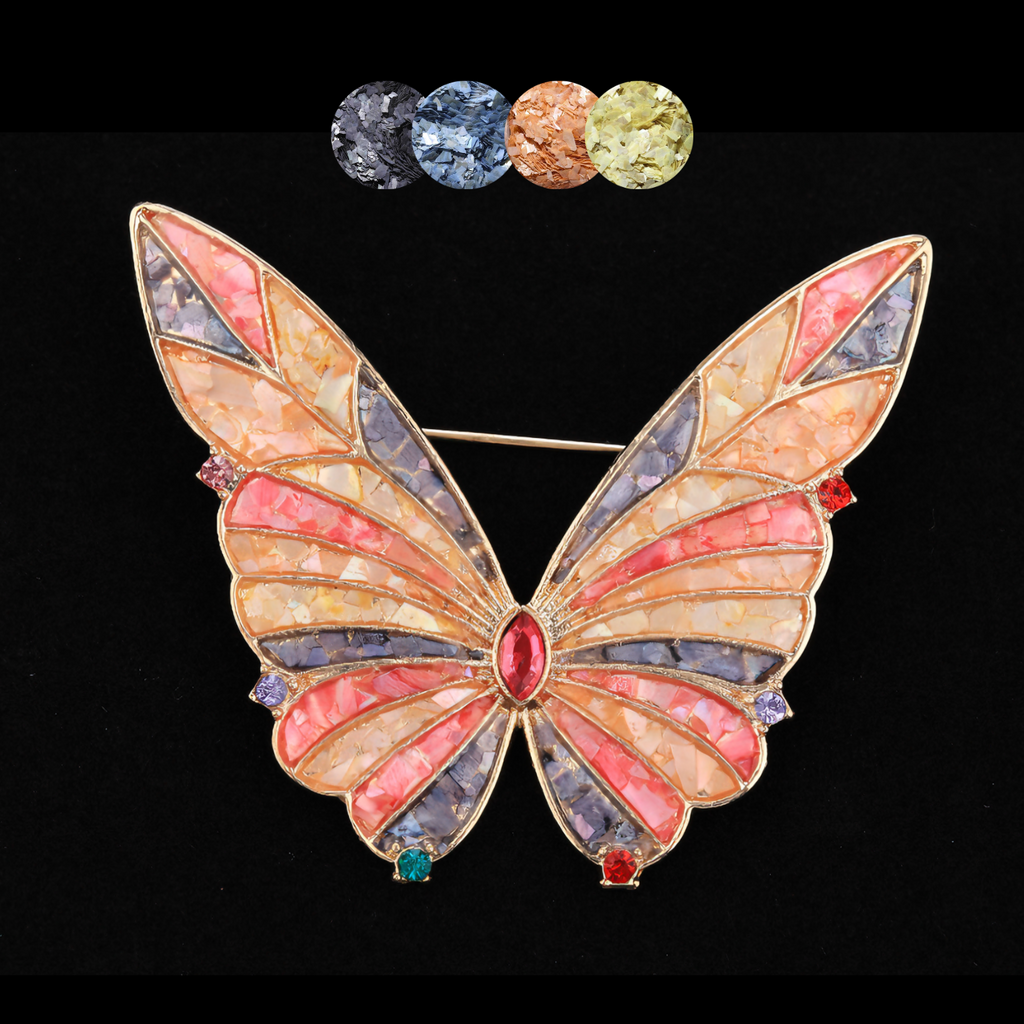 mother of pearl,nacre shell brooch＆Butterfly brooch on black