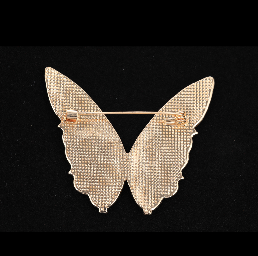 Back of mother of pearl,nacre shell brooch＆Butterfly brooch on black with secure pin 