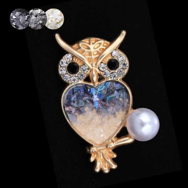 mother of pearl,nacre shell brooch＆owl brooch on black
