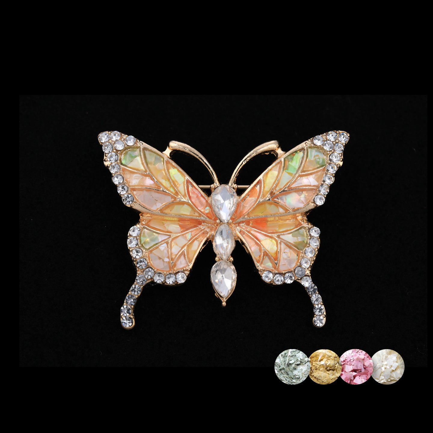 mother of pearl,nacre shell brooch＆Butterfly brooch on black