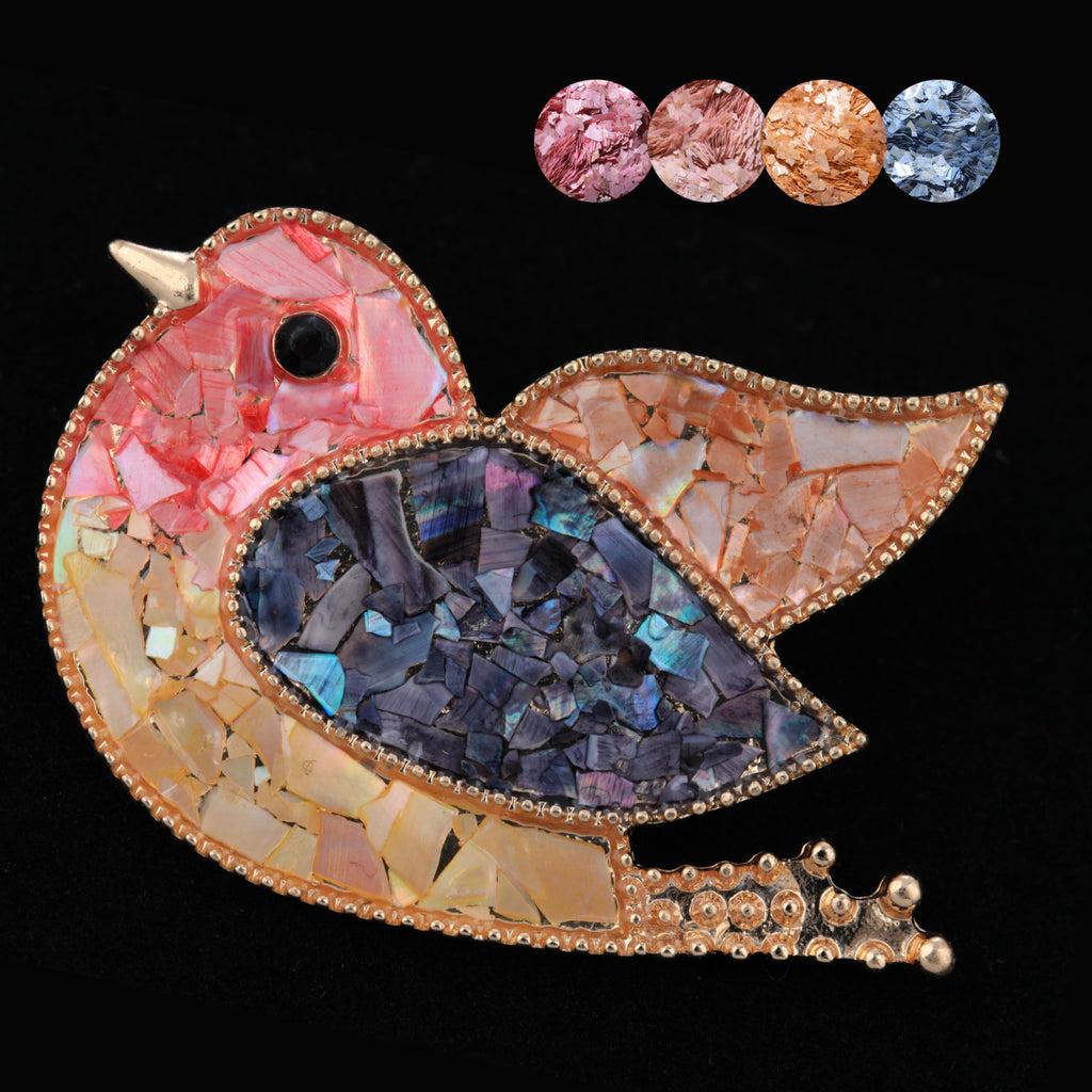 mother of pearl,nacre shell brooch＆bird brooch on black