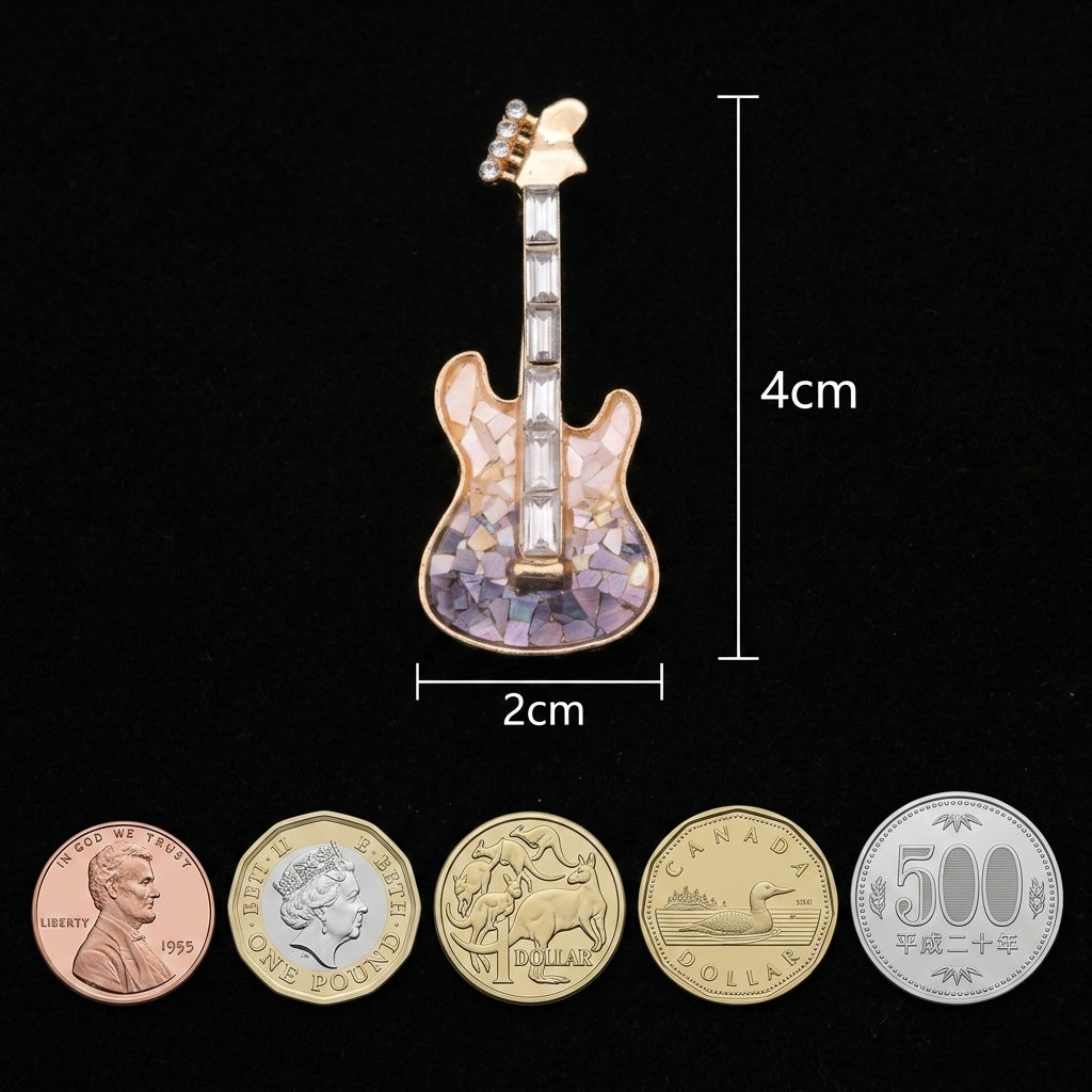Stunning Electric Guitar Brooch in Mother of Pearl & Nacre | Handcrafted Unique Music-Inspired Artisan Jewelry