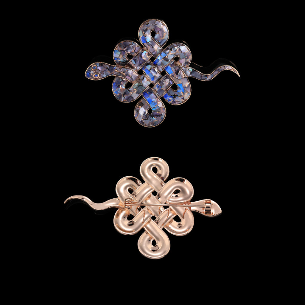 Timeless Double Snake Celtic Knot Brooch in iridescent mother of pearl-Handcrafted Artisan Jewelry