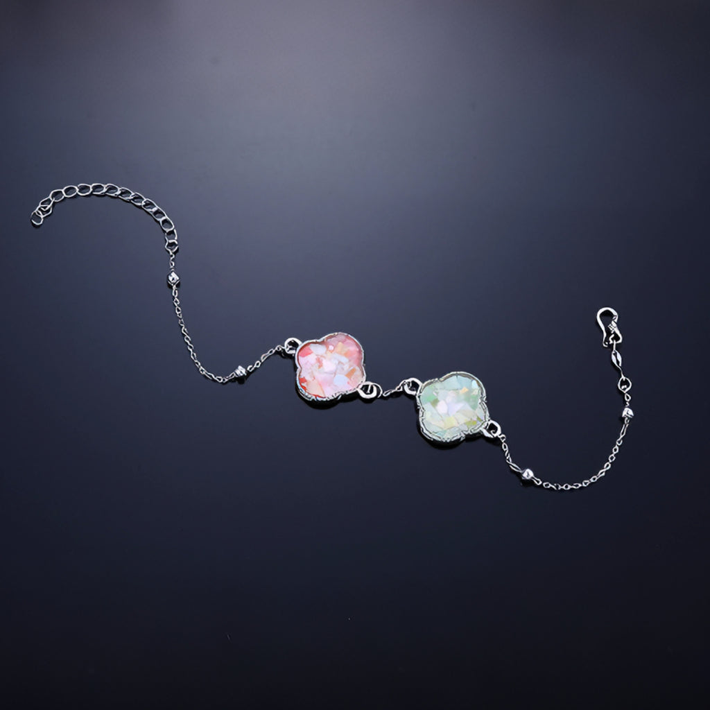 Artisanal Mother of Pearl Clover Bracelet | Handcrafted Mosaic Inlay | Colorful Shell Jewelry