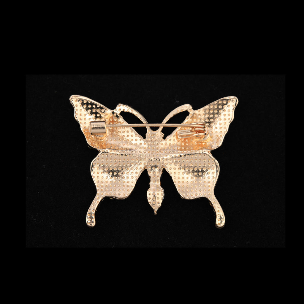 Back of mother of pearl,nacre shell brooch＆Butterfly brooch on black with secure pin