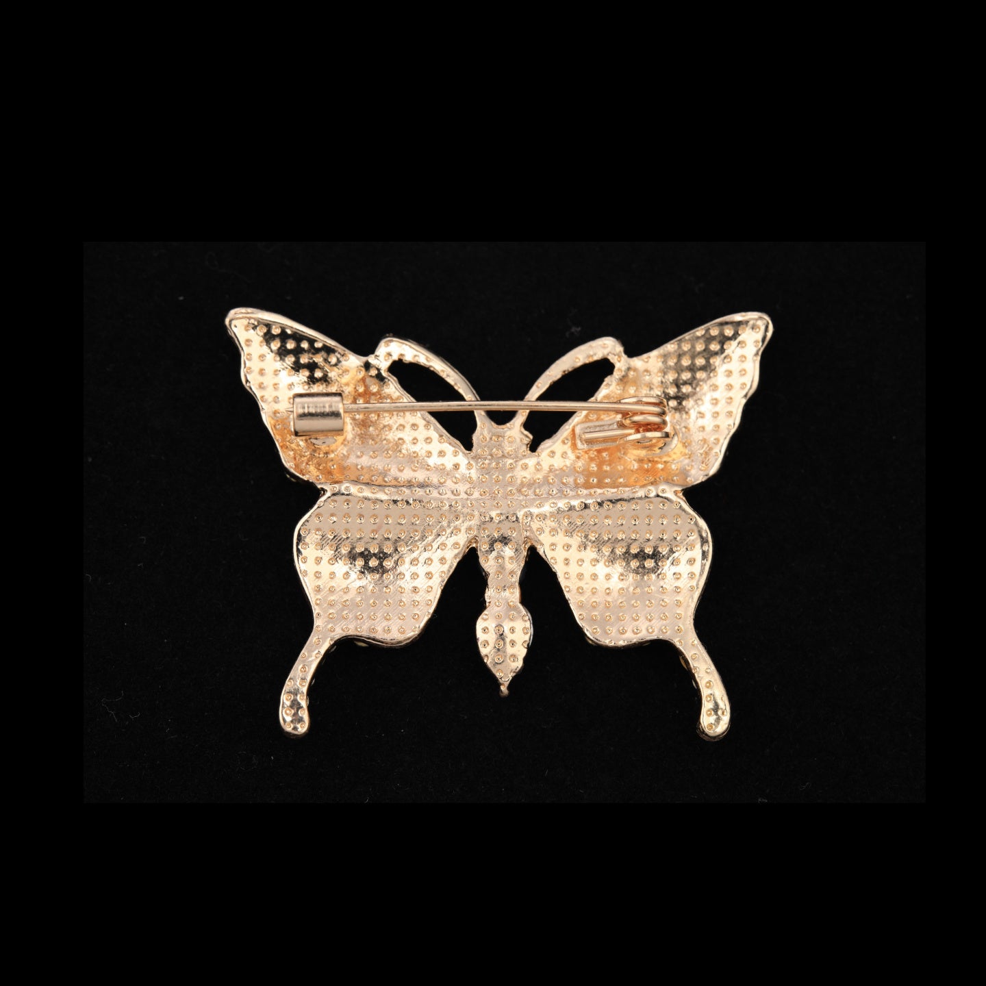 Back of mother of pearl,nacre shell brooch＆Butterfly brooch on black with secure pin