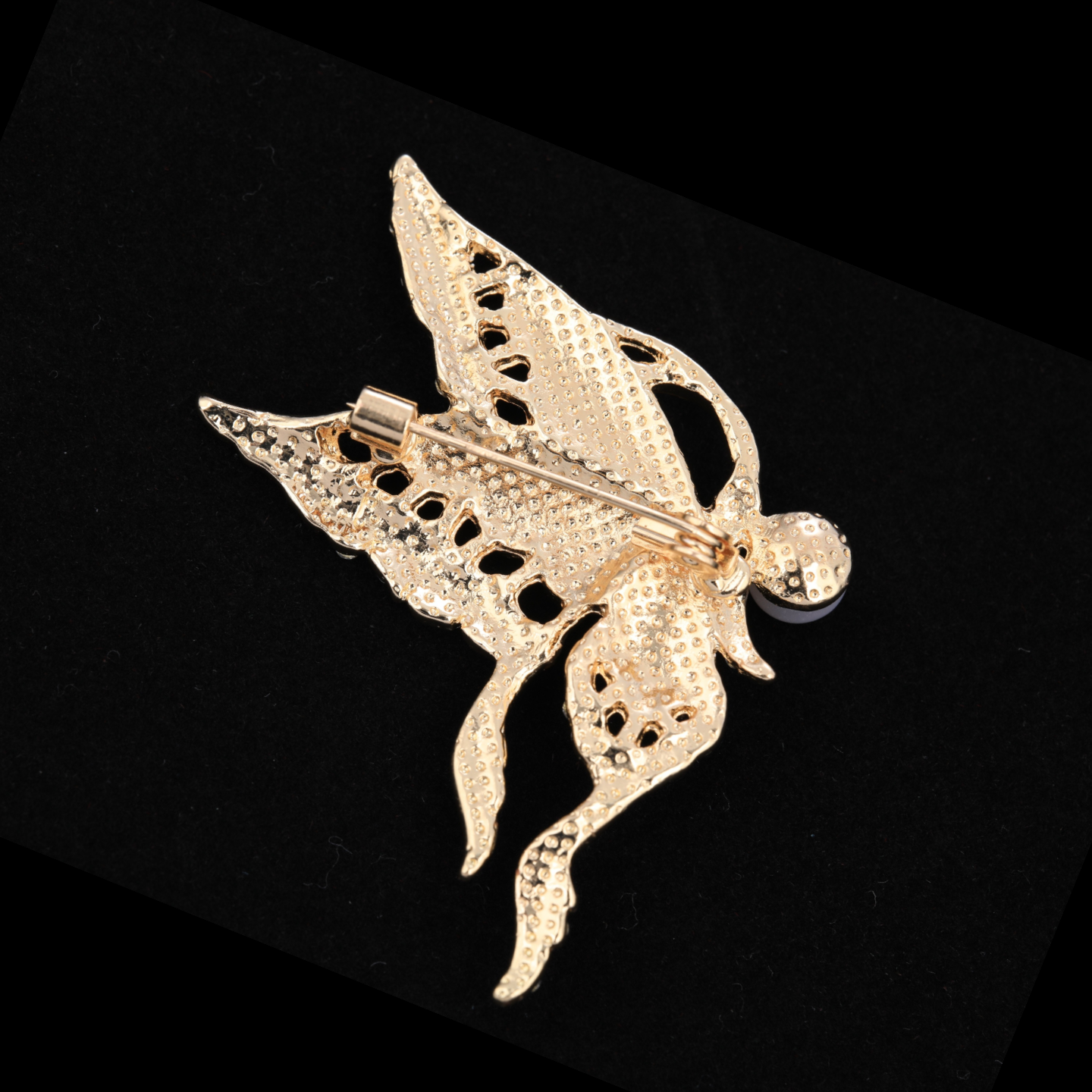 Back of mother of pearl,nacre shell brooch＆Butterfly brooch with pink-blue wings on black with secure pin
