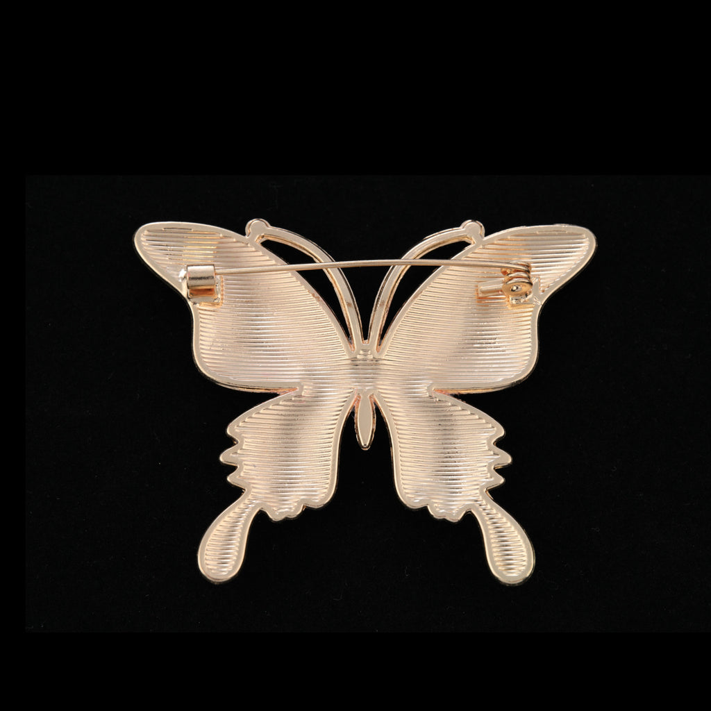 Back of mother of pearl,nacre shell brooch＆Butterfly brooch with pink-blue wings on black with secure pin