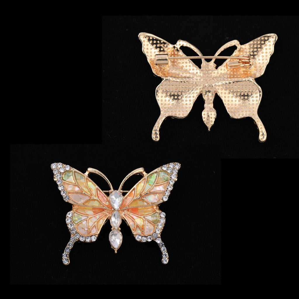 Front and back of mother of pearl,nacre shell brooch＆Butterfly brooch on black