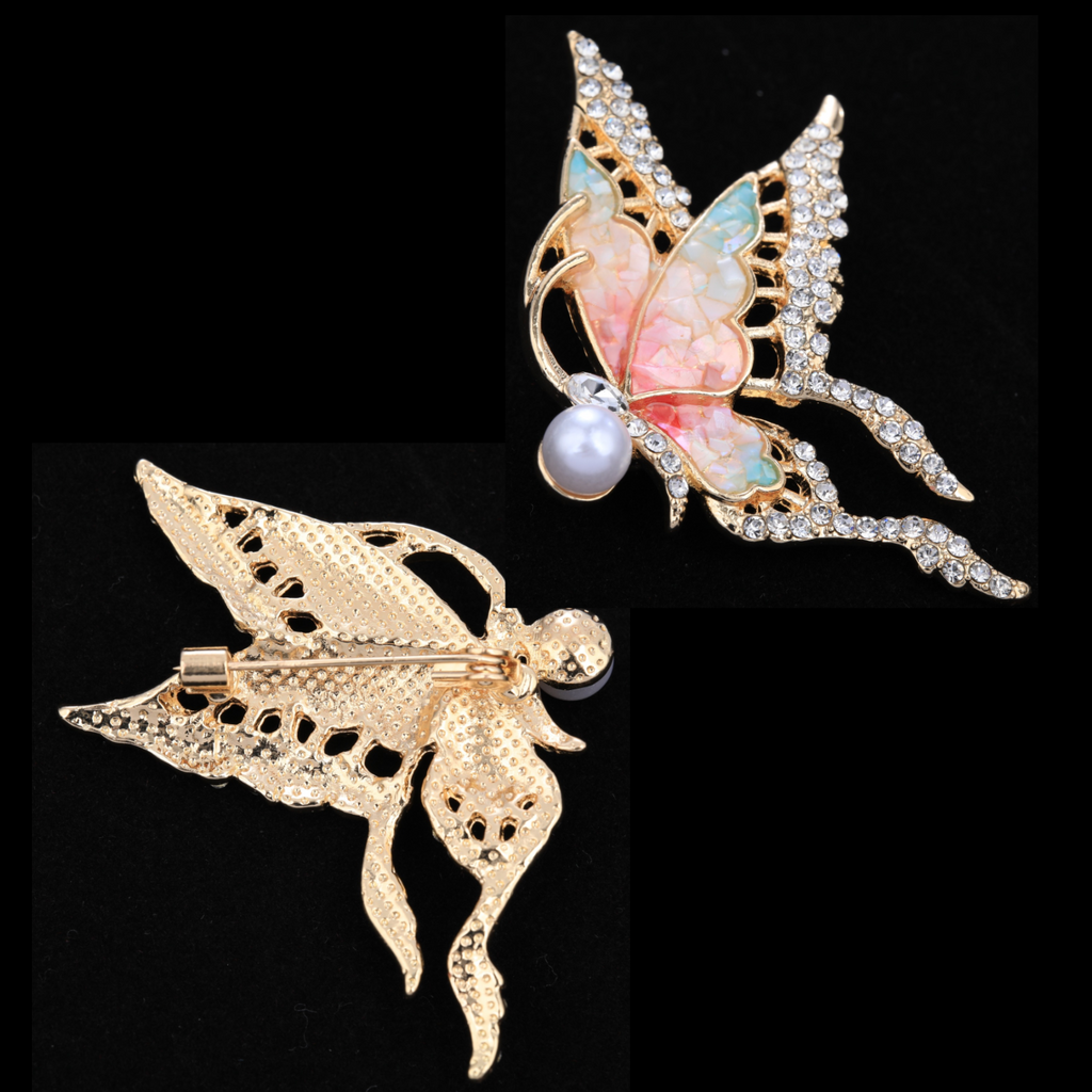 Elegant Abstract Butterfly Brooch in Mother of Pearl & Nacre | Handcrafted Unique Artisan Brooch