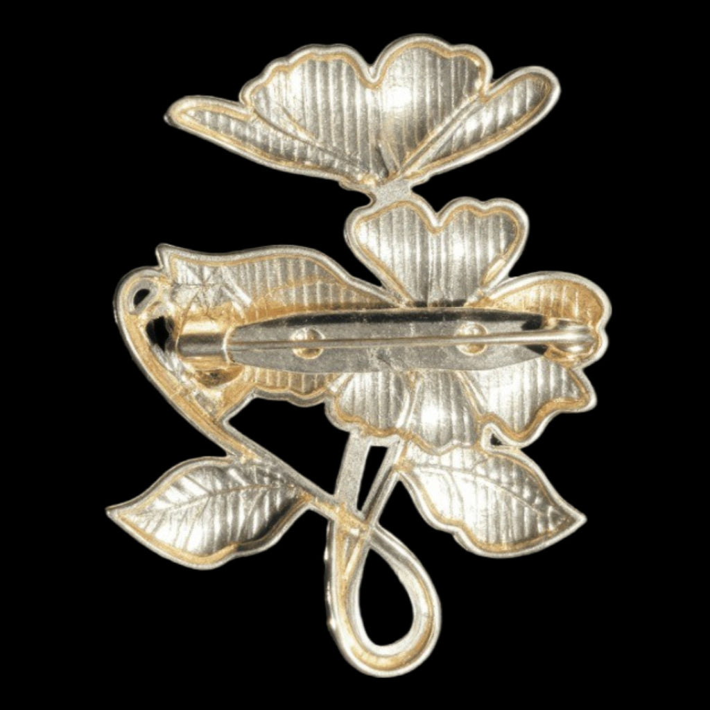 Artisan-Crafted Shell Inlay Detail on Floral Brooch