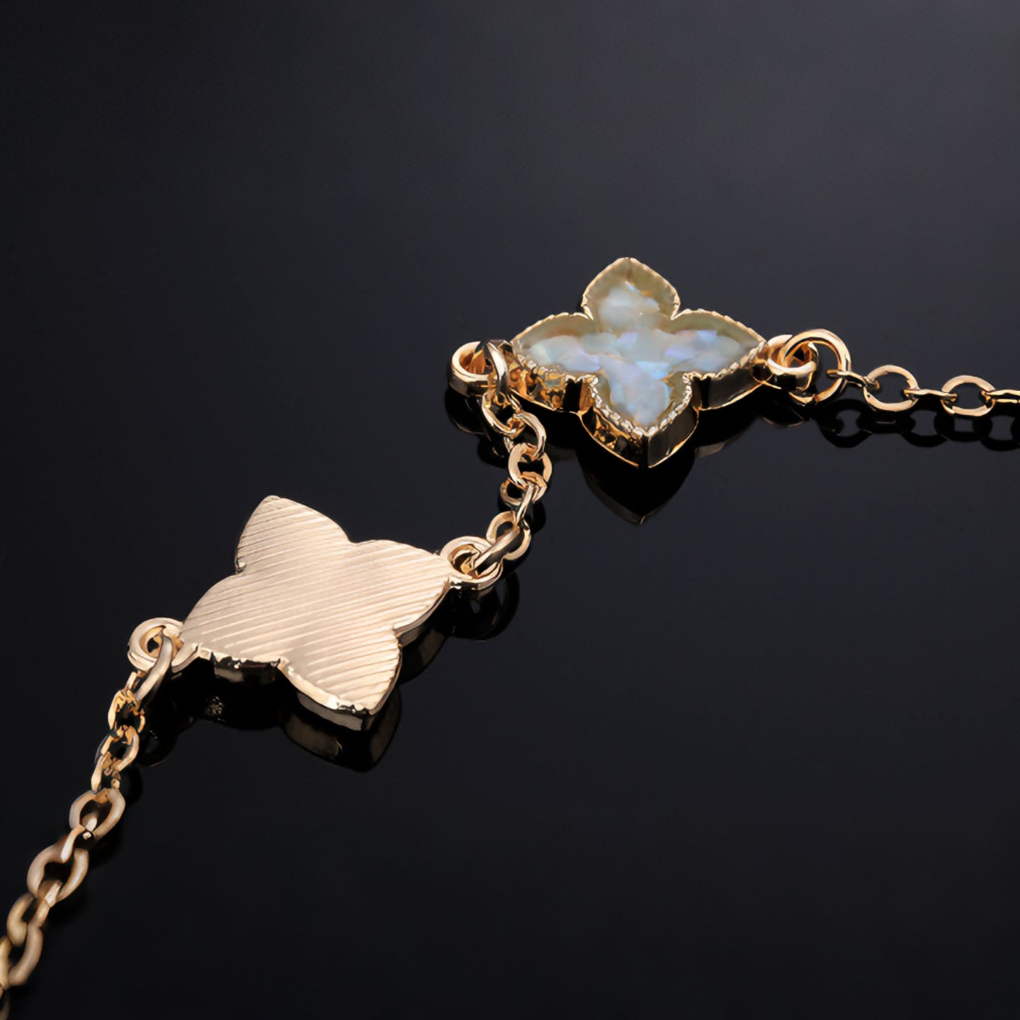 Adjustable Gold-Toned Chain of Iridescent Mother of Pearl Bracelet