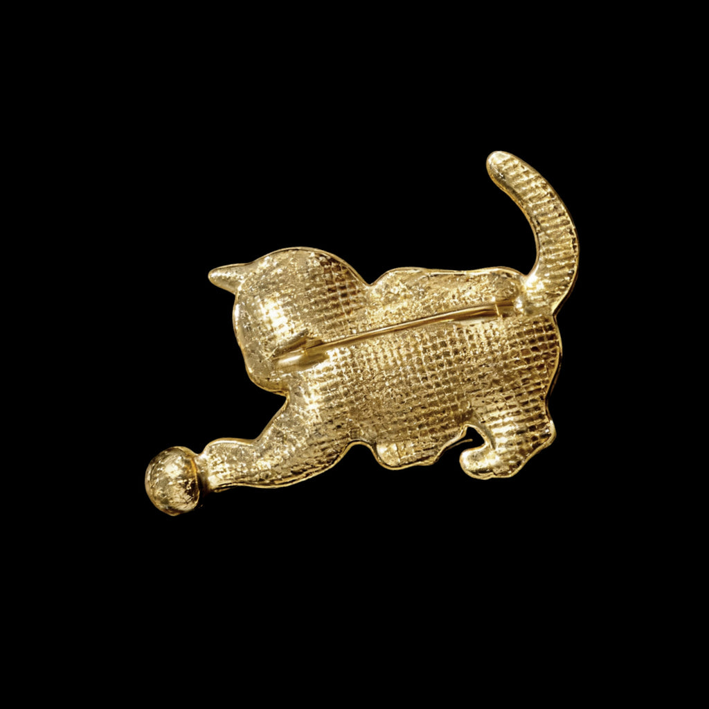 back of Mother of Pearl Cat Brooch, nacre shell brooch with blue tone with secure pin