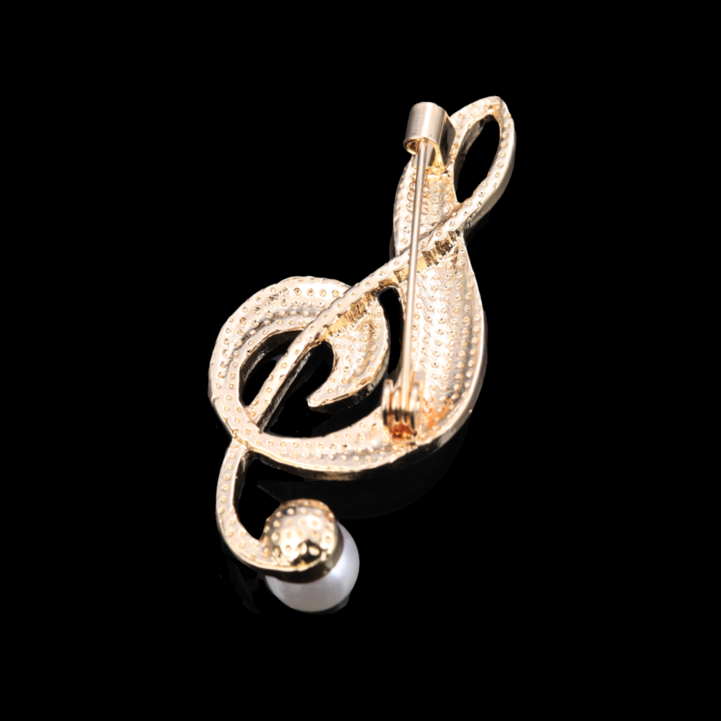 Back of Handmade iridescent treble clef mother-of-pearl brooch,nacre shell brooch with secure pin