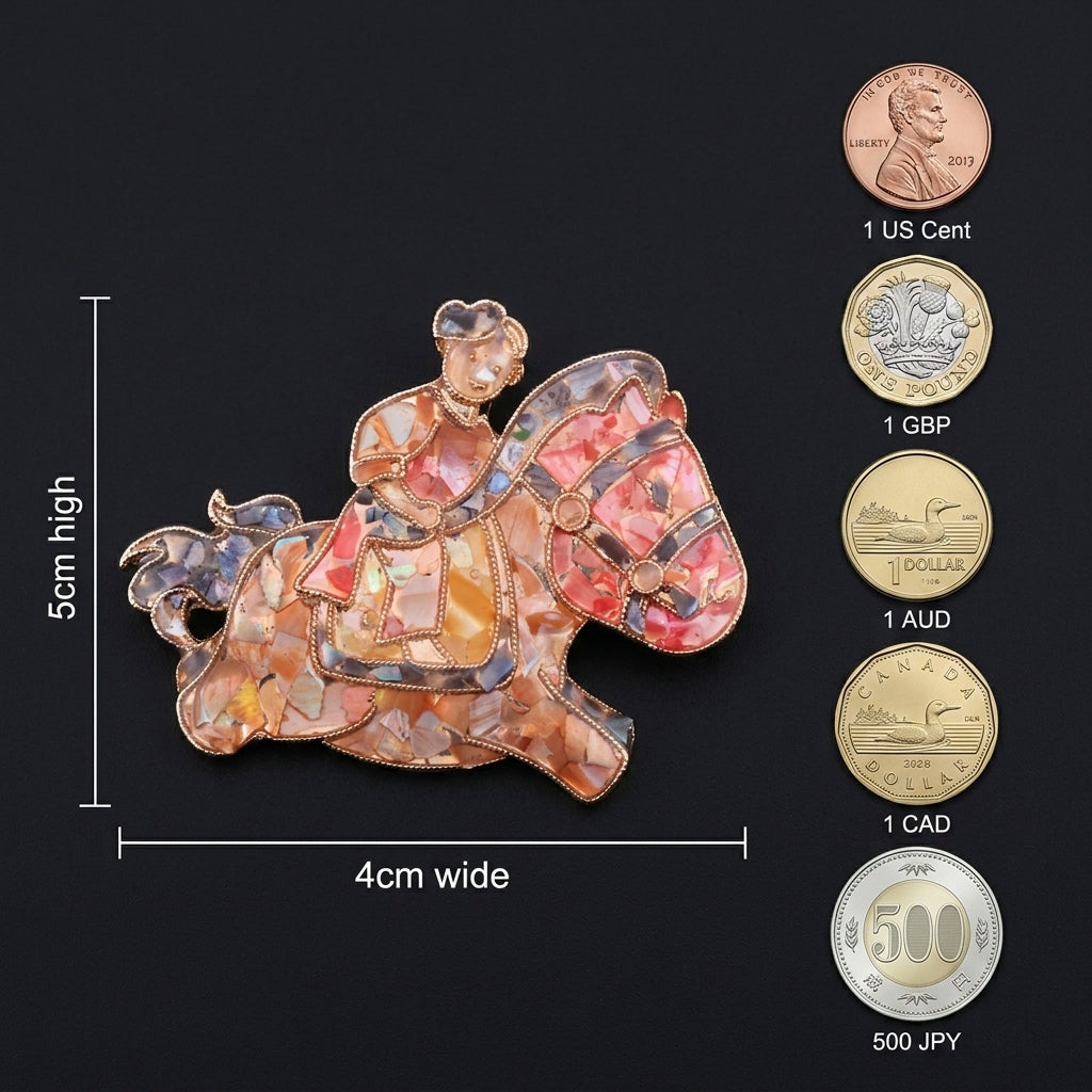 Whimsical Vintage Horse Rider Brooch in Mother of Pearl Nacre | Handcrafted Artisan Unique Shell Brooch