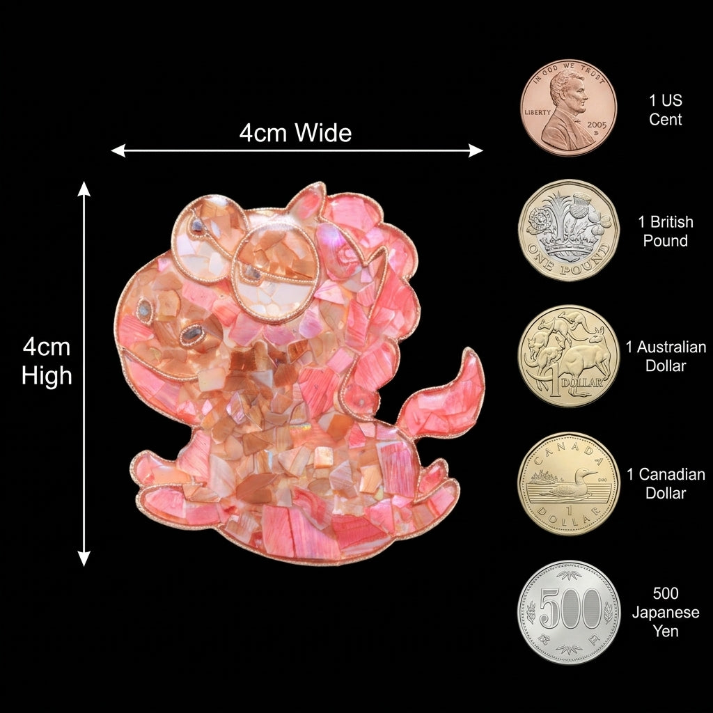 Pink Orange Gradient Mother of Pearl Puppy Brooch | Handcrafted Shell Mosaic Inlay Jewelry