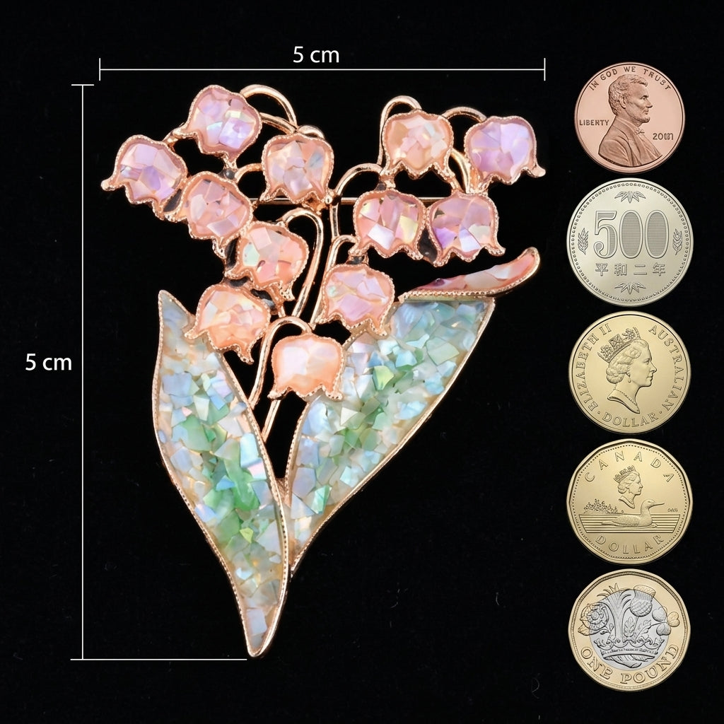 Mother of Pearl Leaf & Flower Brooch | Handmade Shell Inlay | Iridescent Green & Pink Gradient