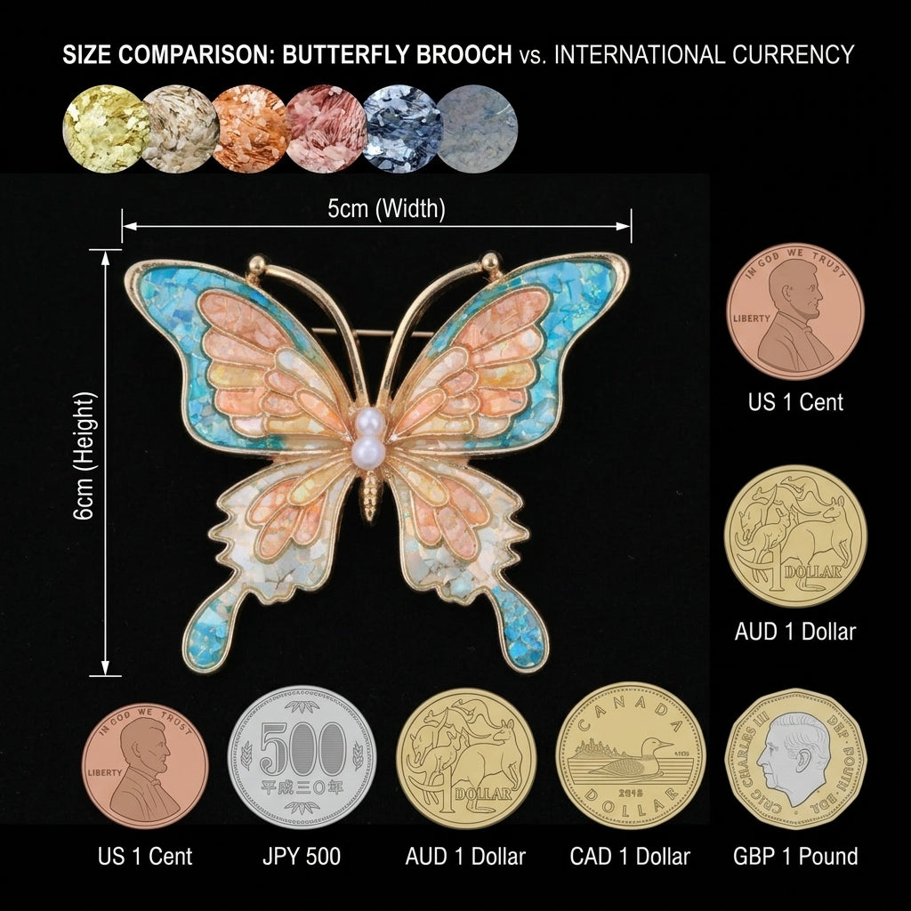 Elegant Butterfly Brooch in Mother of Pearl Nacre | Handcrafted Iridescent Nature-Inspired Artisan Jewelry
