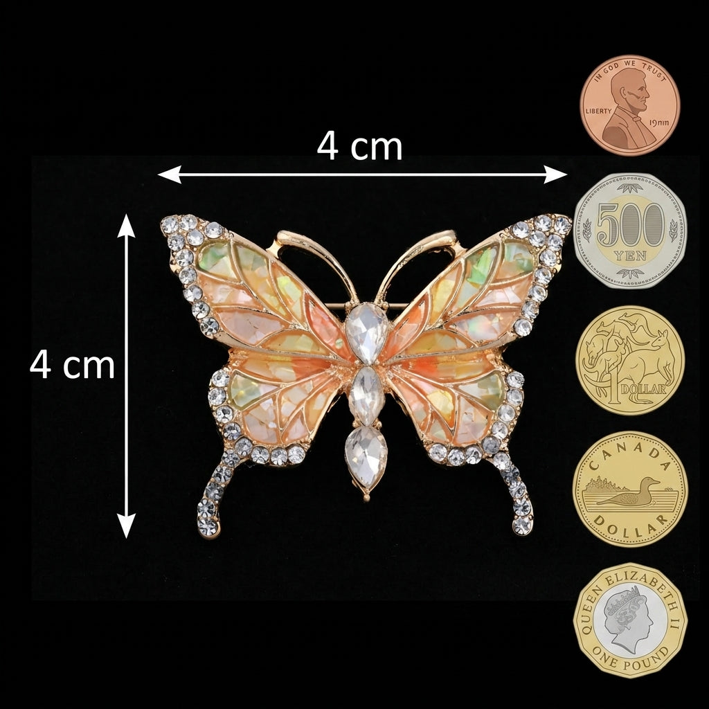 Mother of Pearl Butterfly Brooch | Iridescent Shell Inlay with Crystal Accents | Handcrafted Artisan Jewelry