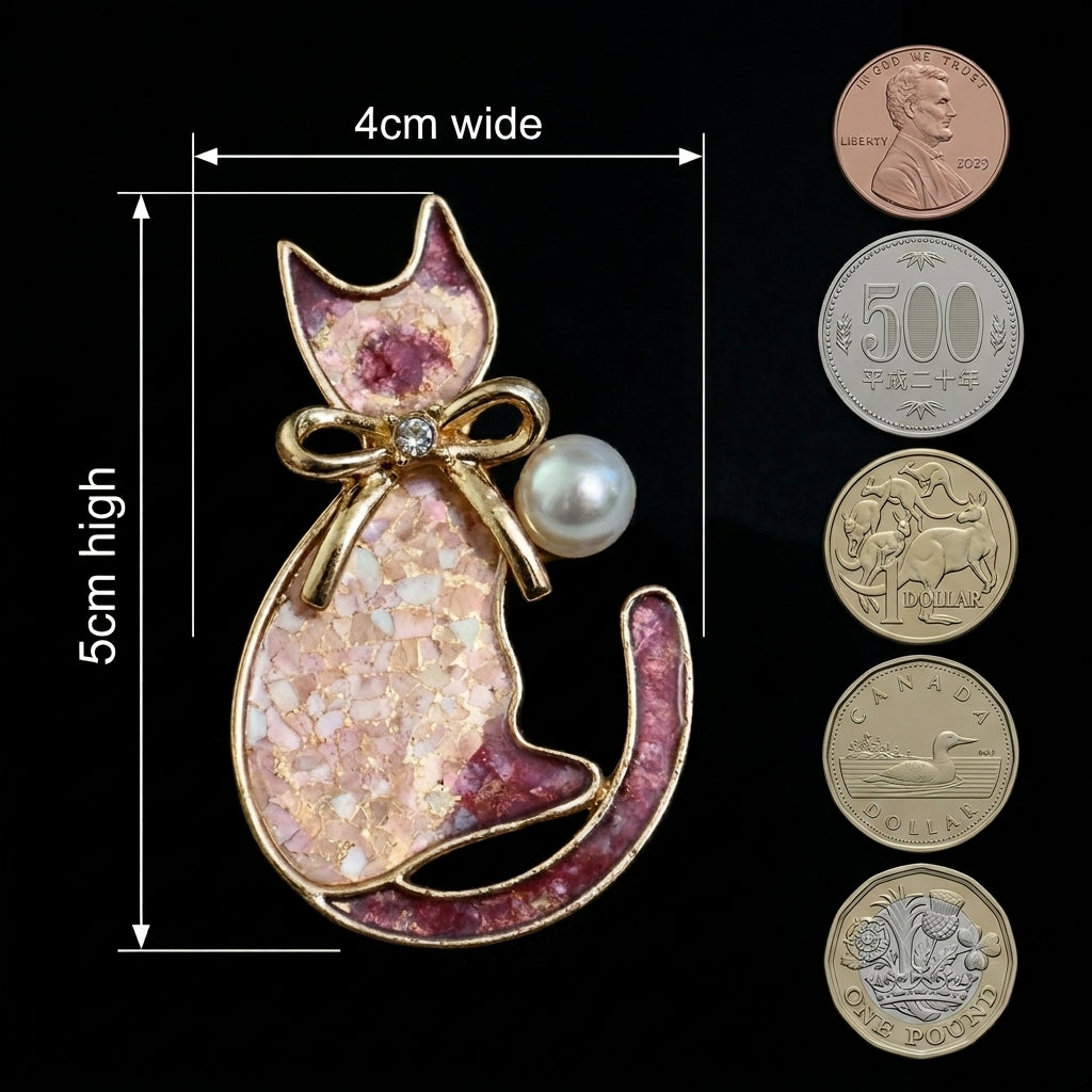 Mother of Pearl Brooch | Cat-Shaped Iridescent Gradient | Handcrafted Shell Inlay Jewelry
