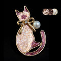 Cat-shaped mother of pearl, nacre shell brooch brooch with iridescent gradient and pearl detail