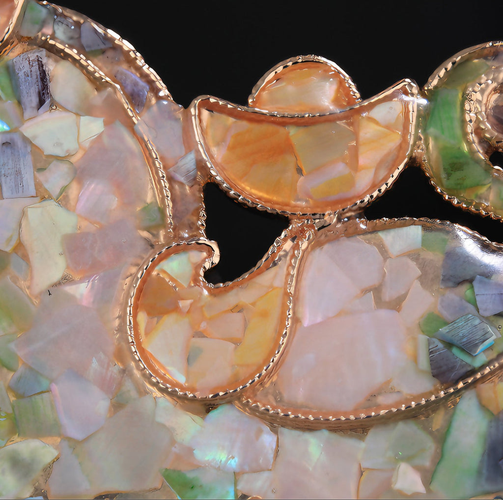 Mother-of-pearl horse brooch pinned to blazer lapel for office wear  