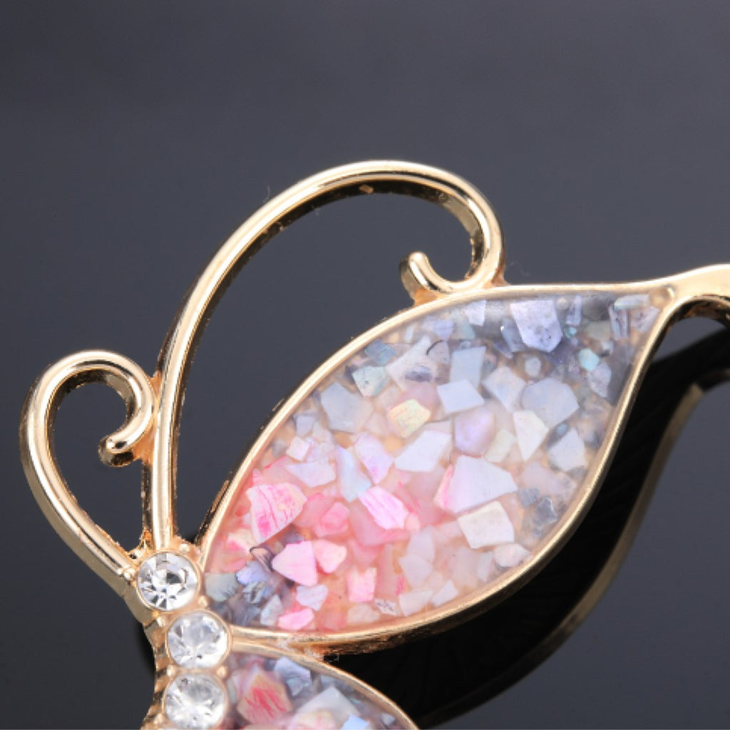 mother of pearl,nacre shell brooch＆Butterfly brooch with pink-purple wings 