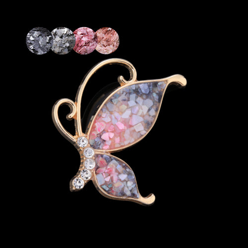 mother of pearl,nacre shell brooch＆Butterfly brooch with pink-purple wings on black