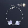 Double clover mother of pearl bracelet with iridescent shell inlay full display