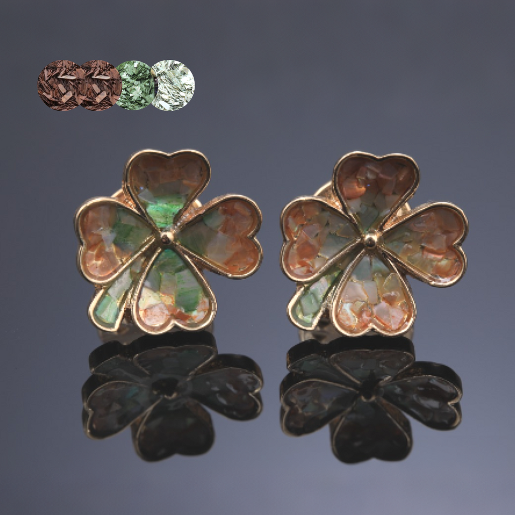 Handmade four-leaf clover mother of pearl cufflinks gold-tone alloy 