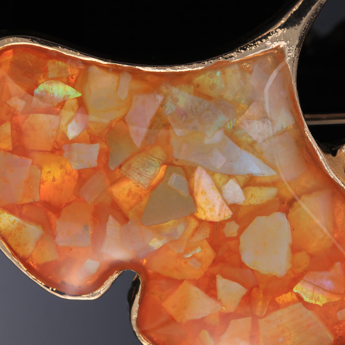 Close up of mother of pearl,nacre shell brooch＆Handmade ginkgo leaf brooch 