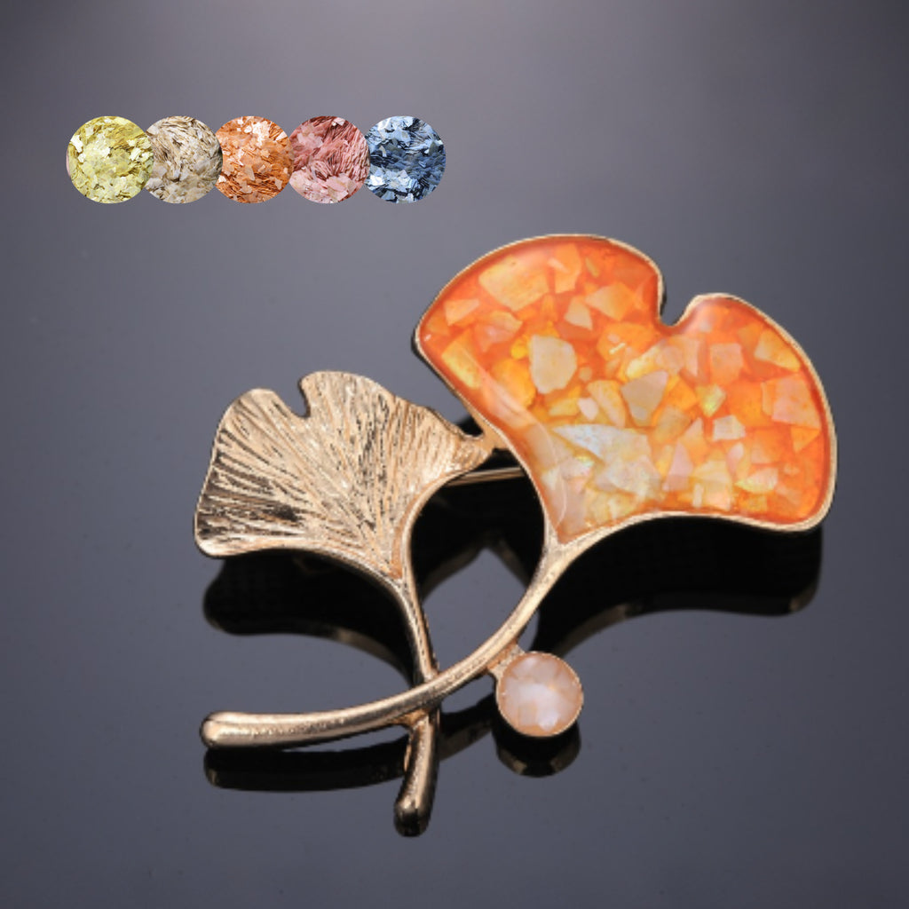 mother of pearl,nacre shell brooch＆Handmade ginkgo leaf brooch 