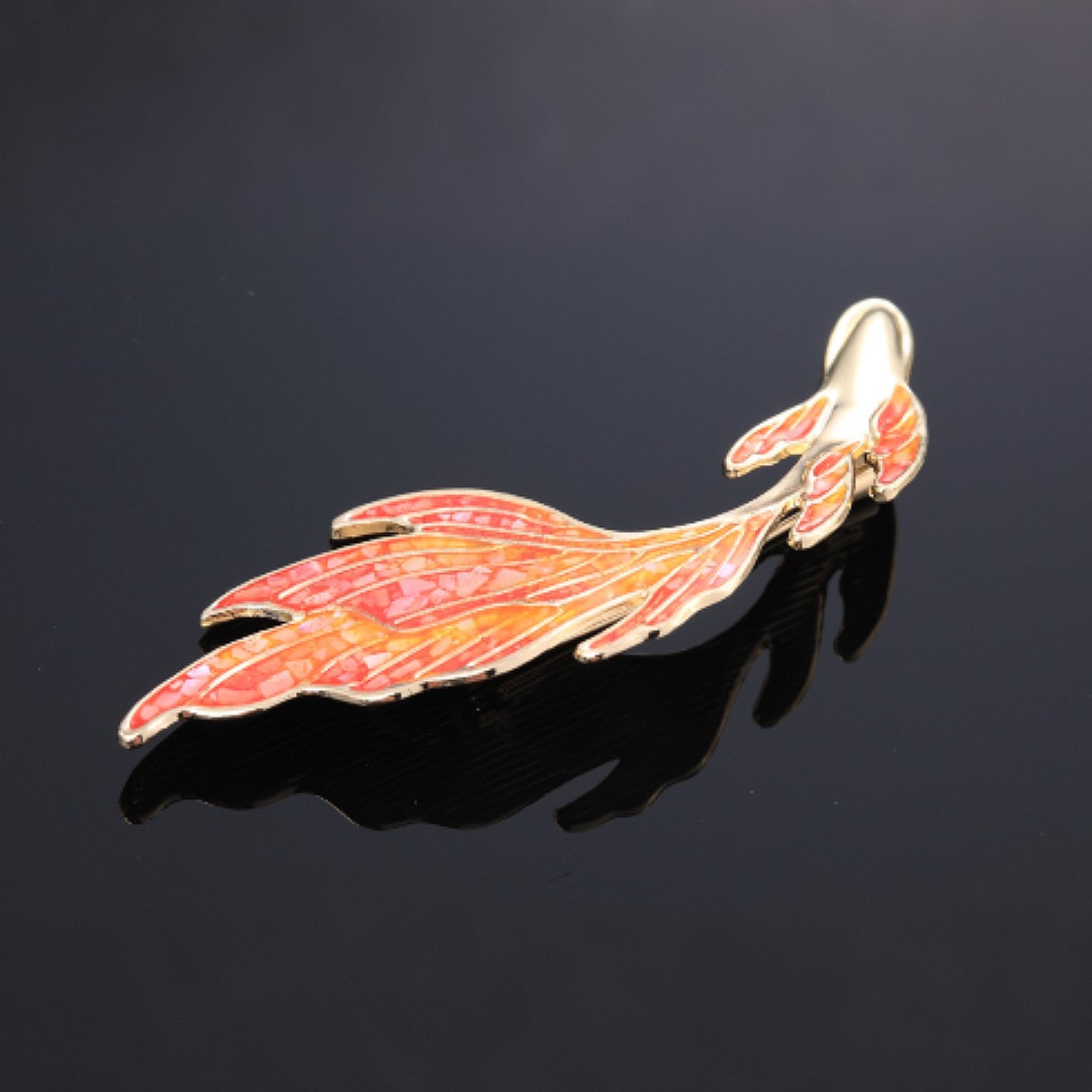 mother of pearl,nacre shell brooch＆  Gradient red-orange koi fish Brooch  