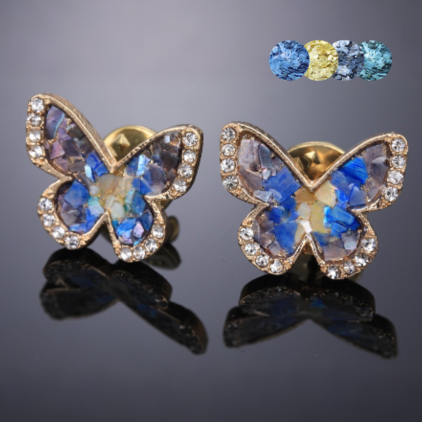 mother of pearl,nacre shell brooch＆Butterfly brooch with gold-blue wings 