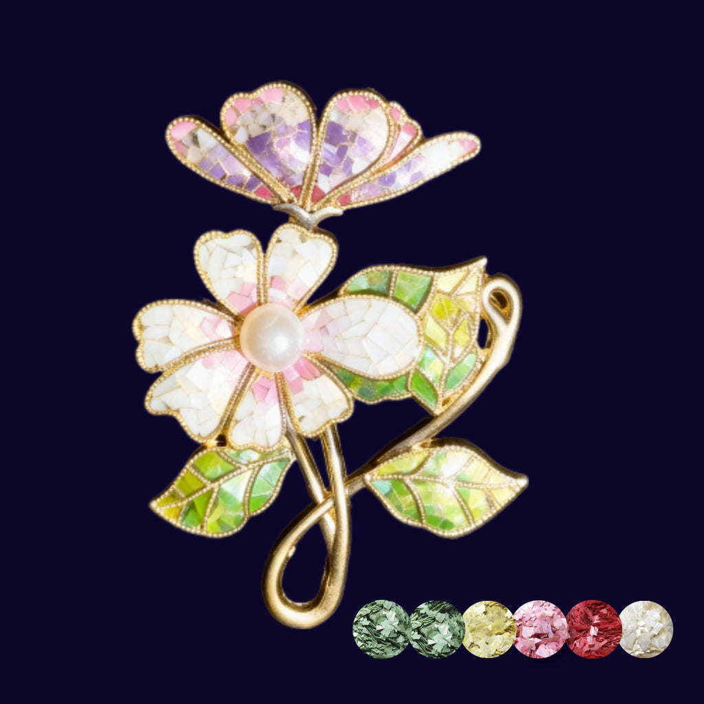 Mother of Pearl Flower Brooch with Gradient Shell Inlay and Pearl Center