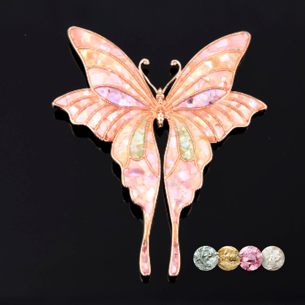 mother of pearl,nacre shell brooch＆Butterfly brooch with pink wings