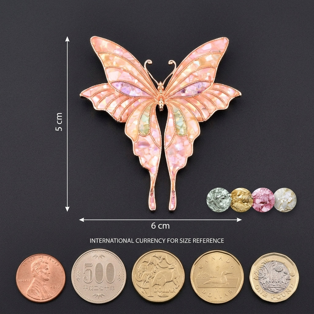 Elegant Butterfly Brooch in Mother of Pearl Nacre | Handcrafted Iridescent Unique Shell Brooch for Everyday Wear