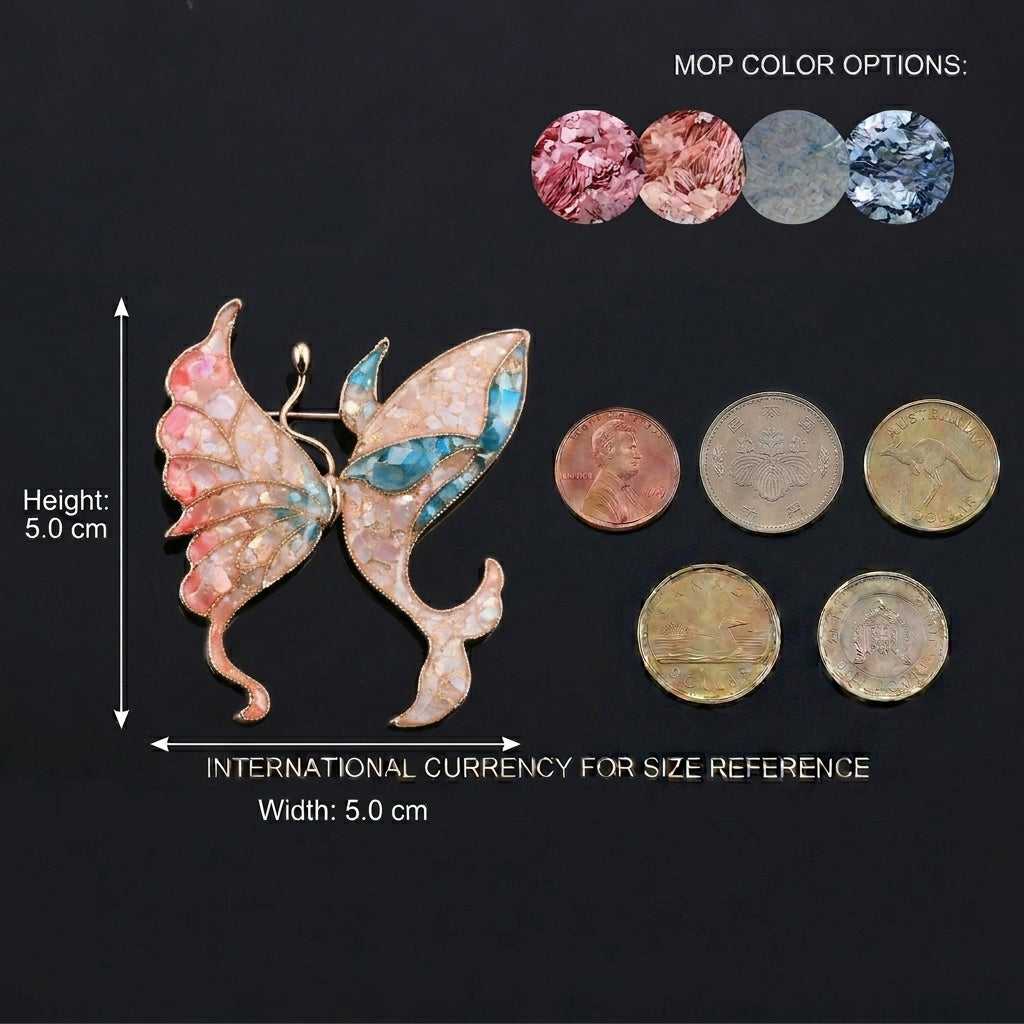 Delicate Butterfly Whale Brooch in Mother of Pearl & Nacre | Handcrafted Ocean-Themed Unique Artisan Jewelry