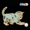 Mother of Pearl Cat Brooch, nacre shell brooch with blue tone