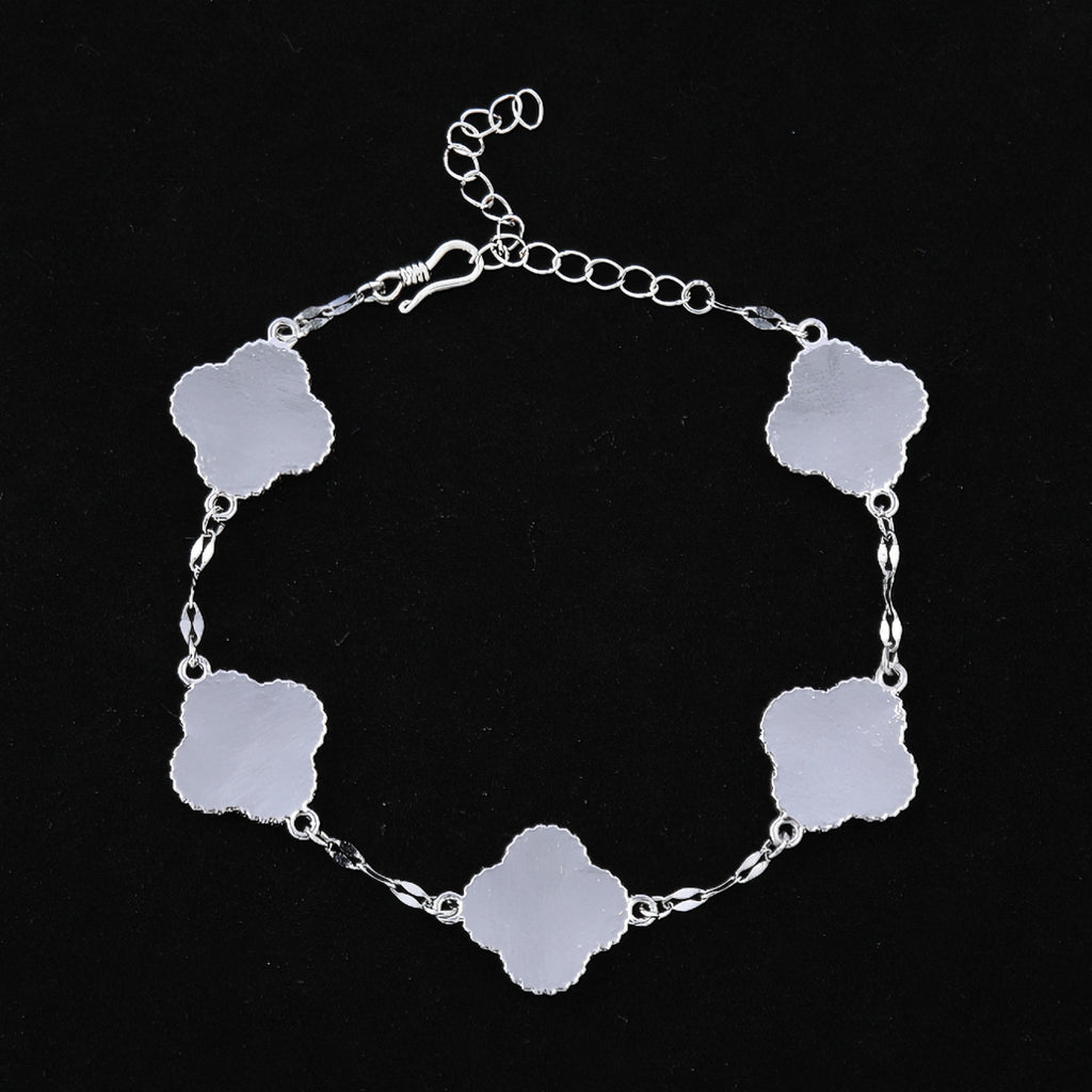 Back side of clover mother of pearl bracelet showing alloy base