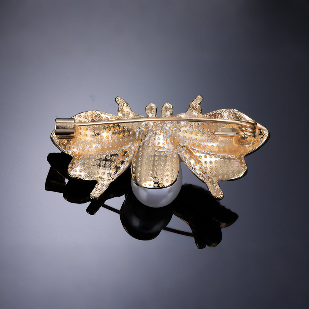 Back of Handmade mother of pearl bee brooch ,nacre shell brooch with secure pin