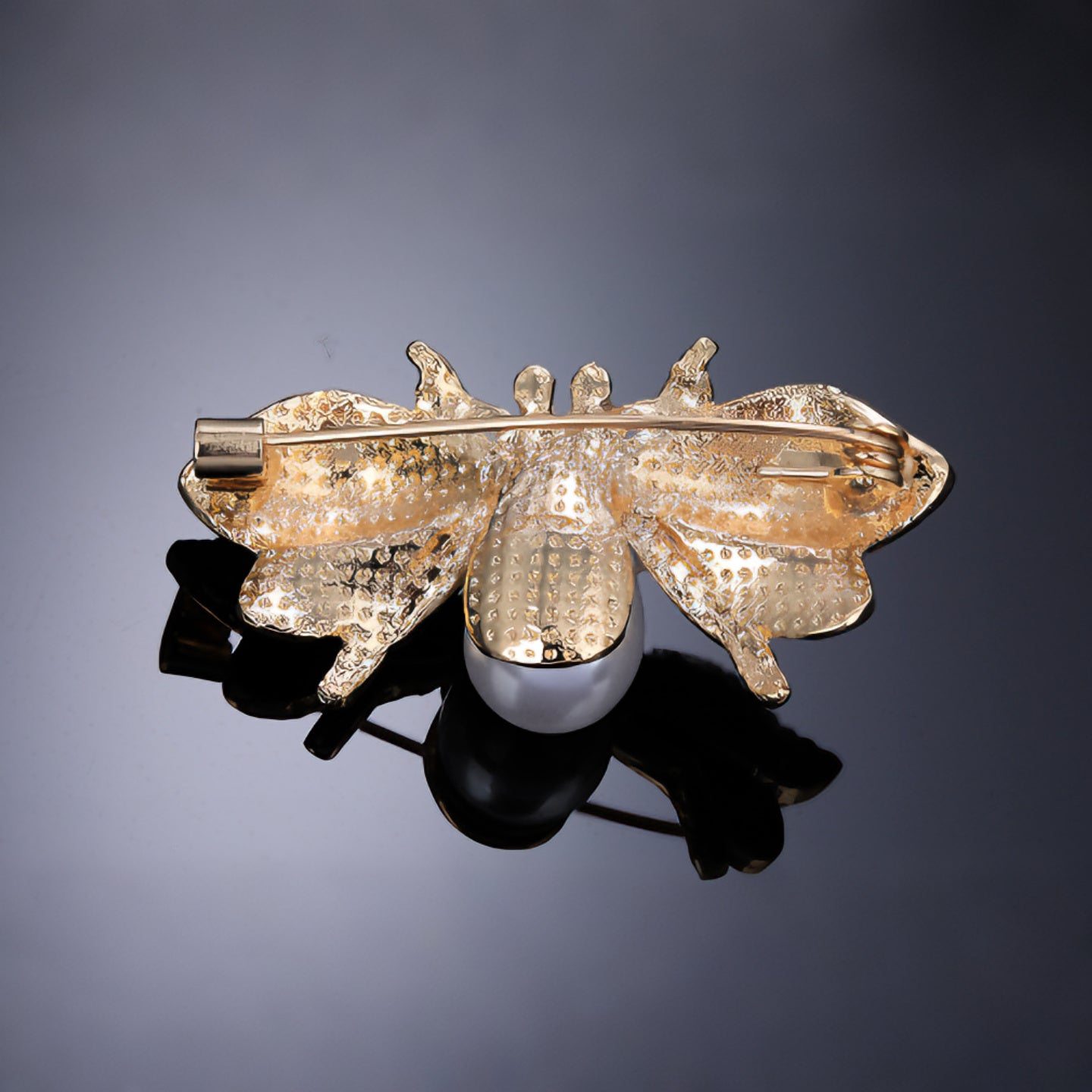 Back of Handmade mother of pearl bee brooch ,nacre shell brooch with secure pin
