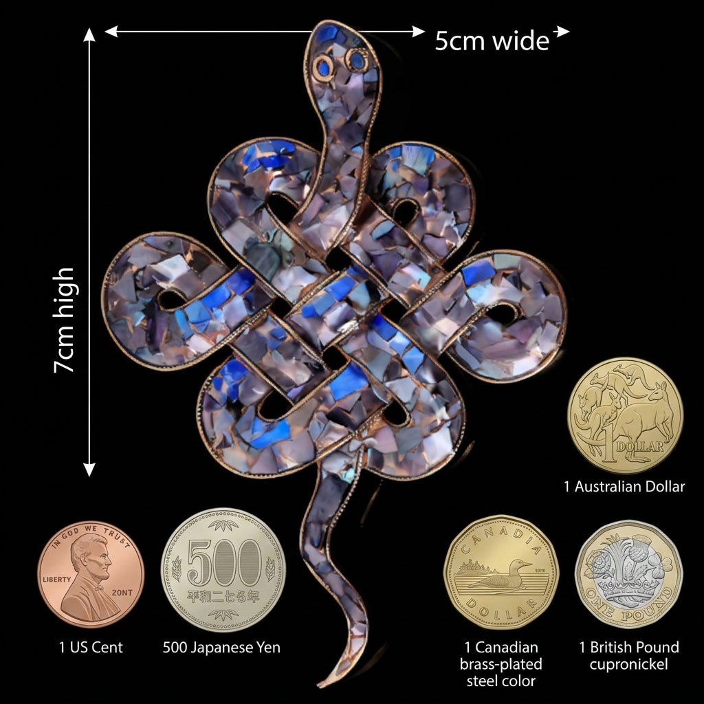 Timeless Double Snake Celtic Knot Brooch in iridescent mother of pearl-Handcrafted Artisan Jewelry