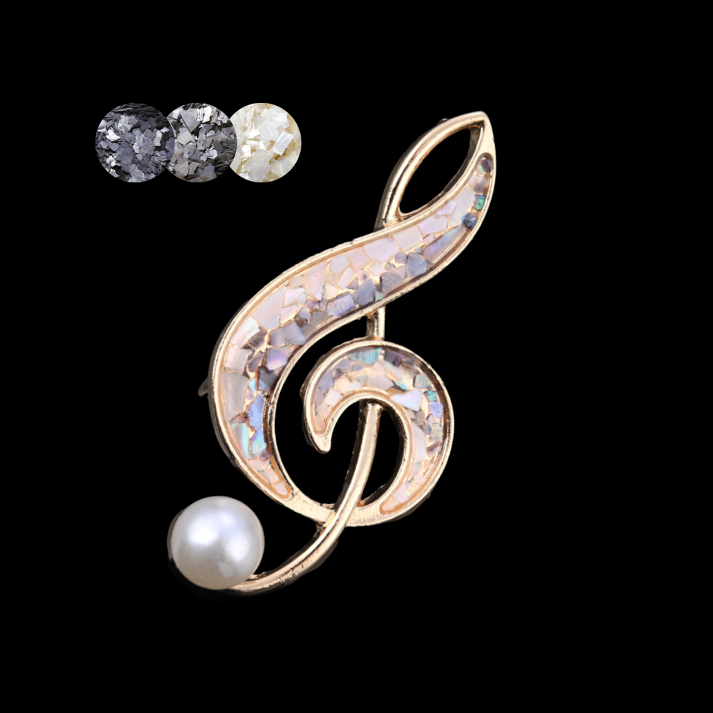 Handmade iridescent treble clef mother-of-pearl brooch,nacre shell brooch