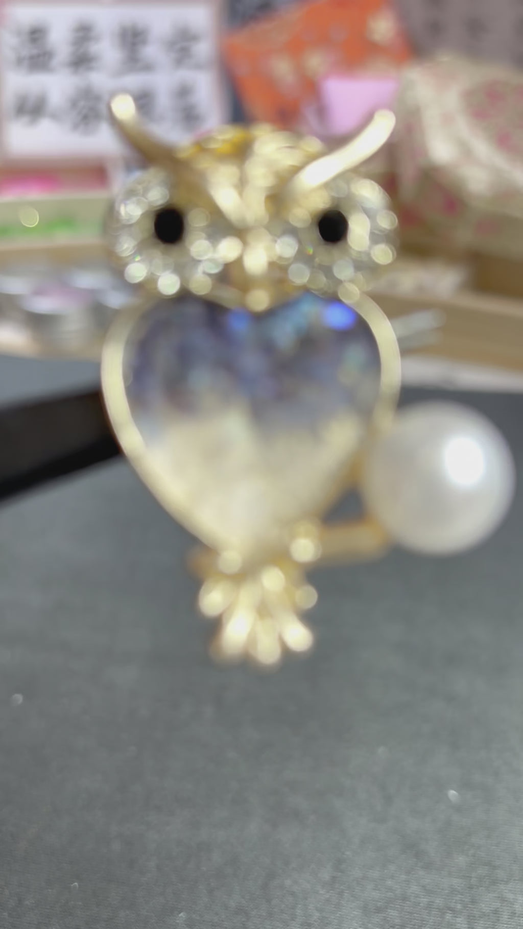 Elegant Owl Heart Brooch in Mother of Pearl Nacre | Handcrafted Unique Iridescent Artisan Jewelry