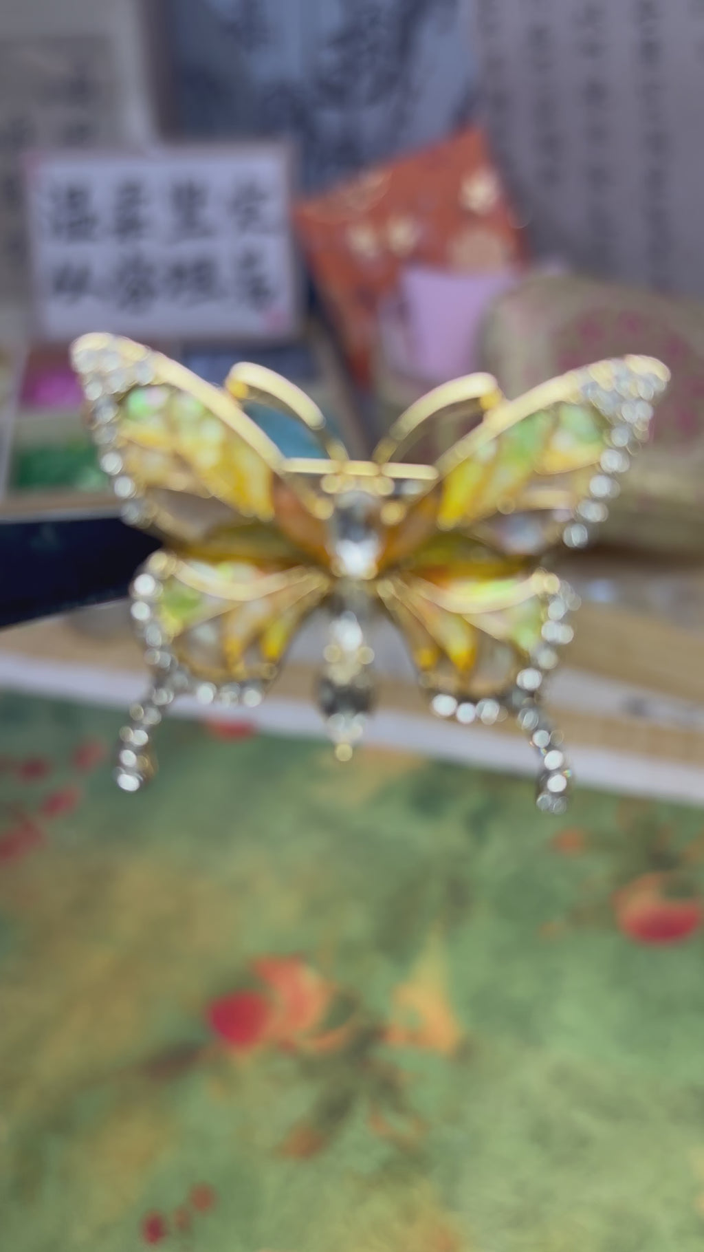 Mother of Pearl Butterfly Brooch | Iridescent Shell Inlay with Crystal Accents | Handcrafted Artisan Jewelry