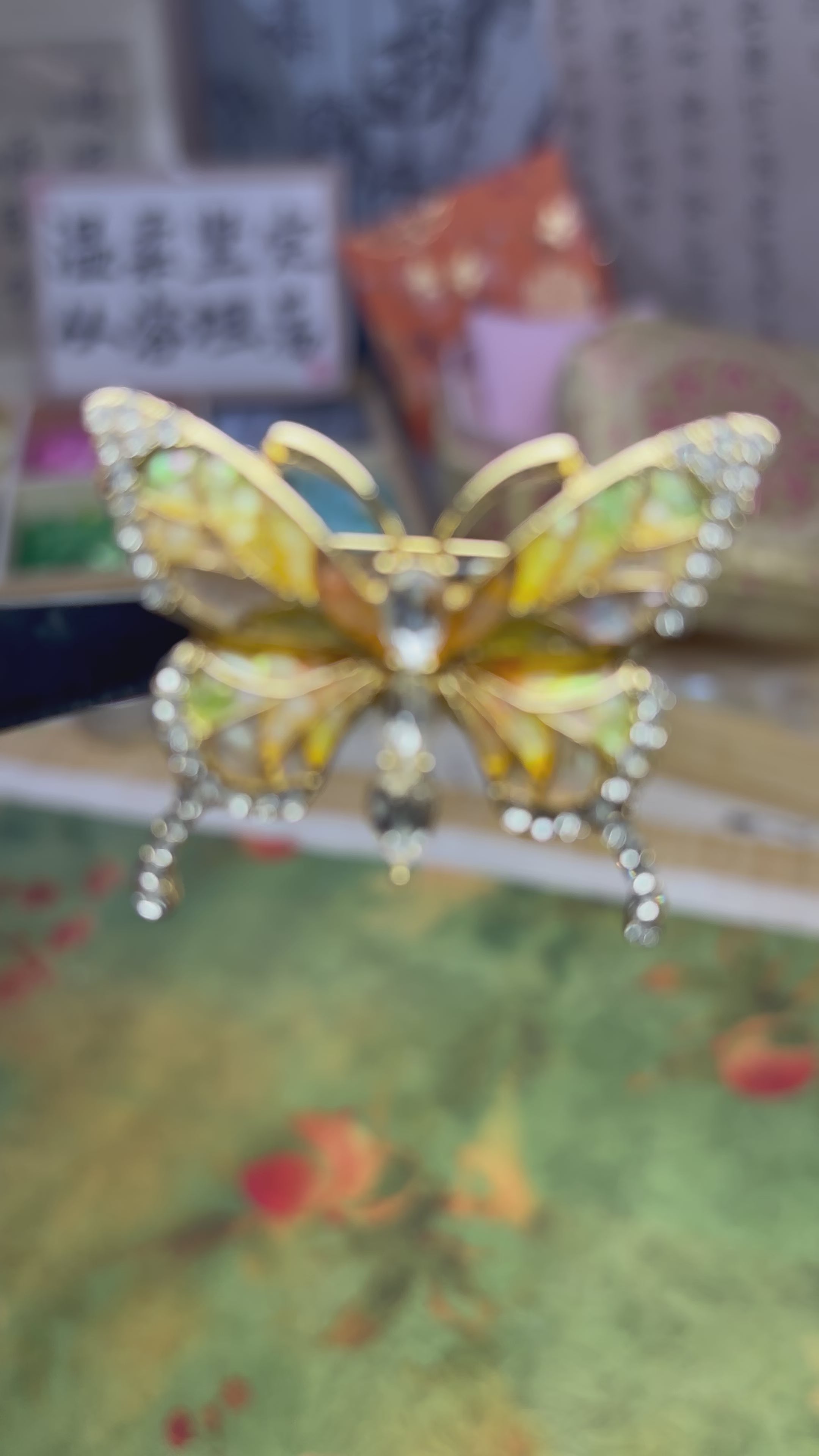 Mother of Pearl Butterfly Brooch | Iridescent Shell Inlay with Crystal Accents | Handcrafted Artisan Jewelry
